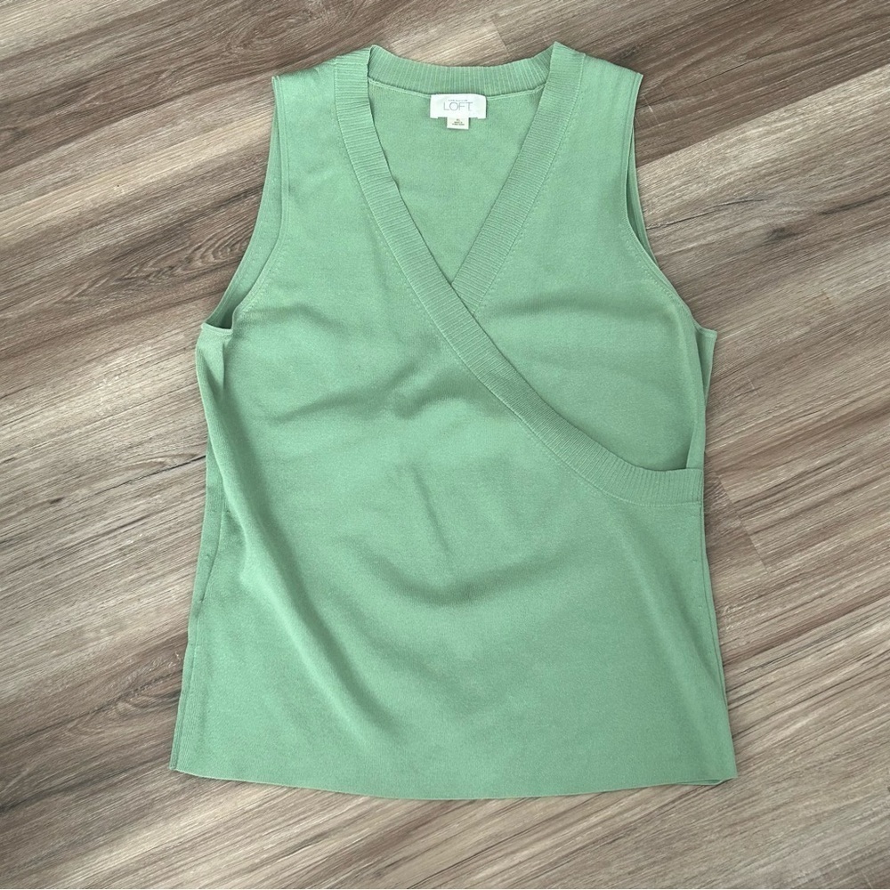 LOFT Avocado Green Criss Over V-neck Vest Women Size XL